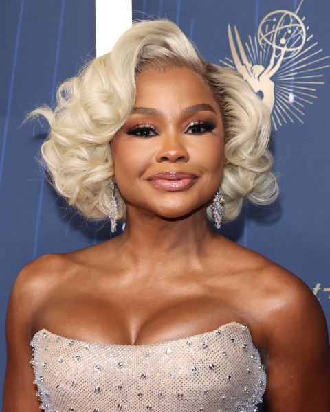 Closeup shot of Phaedra Parks with crisp blonde hair